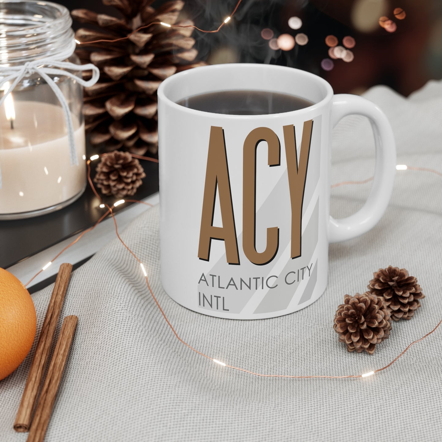 Atlantic City Intl, ACY. 11oz Airport Mug (Brown)