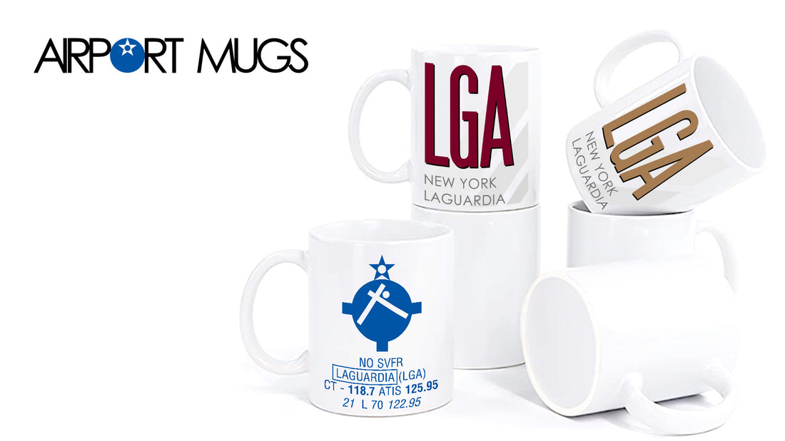 LGA LaGuardia Airport white sublimation coffee mugs. Airport-Mugs.com