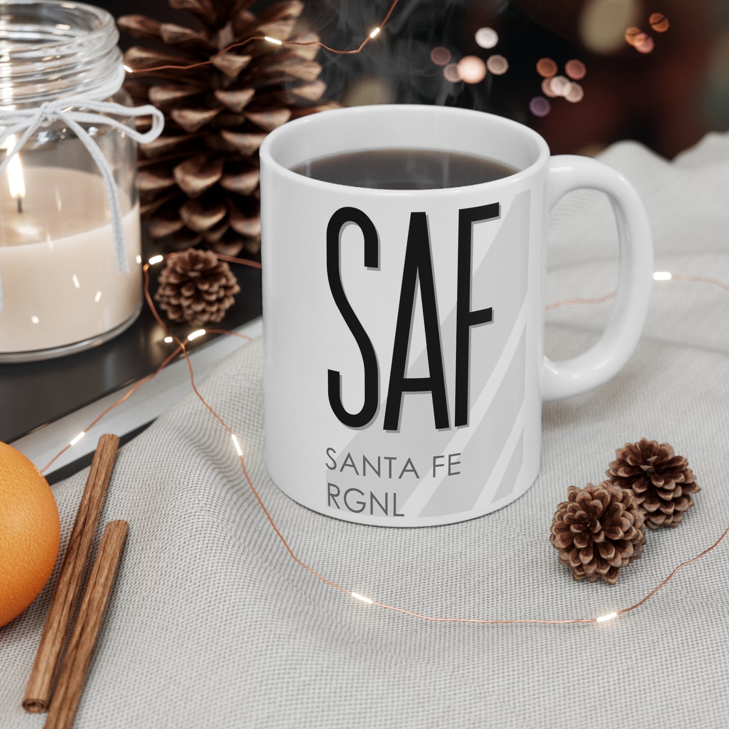 Santa Fe Rgnl, SAF. 11oz Airport Mug (Gray Stripes)