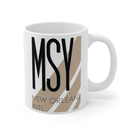 Louis Armstrong New Orleans Intl, MSY. 11oz Airport Mug (Cool Brown)