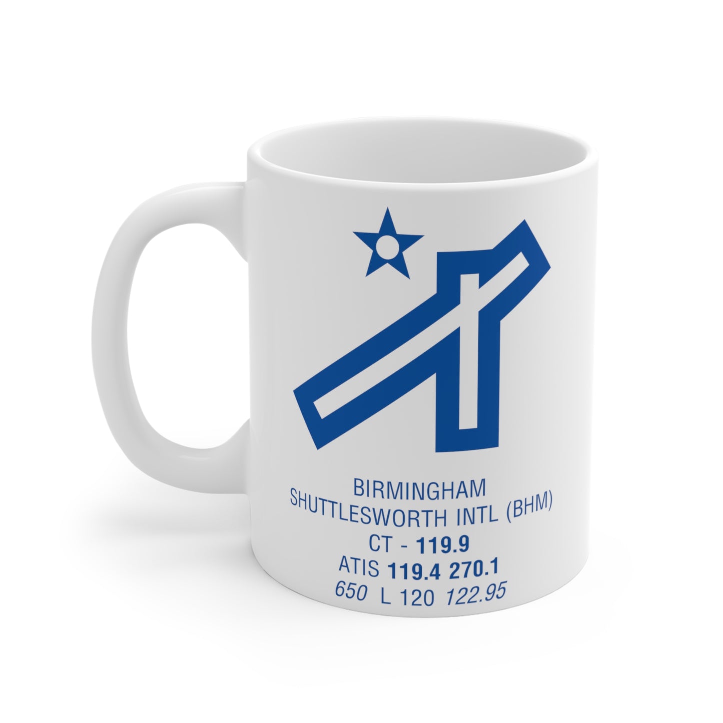 Birmingham Shuttlesworth Intl, BHM. 11oz Airport Mug (Blue)