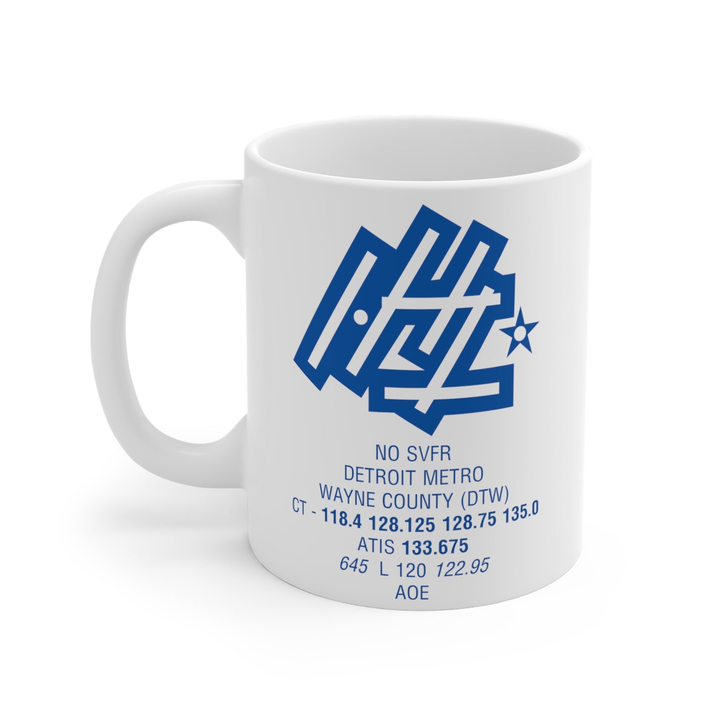 Detroit Metro Wayne County, DTW. 11oz Airport Mug (Blue)