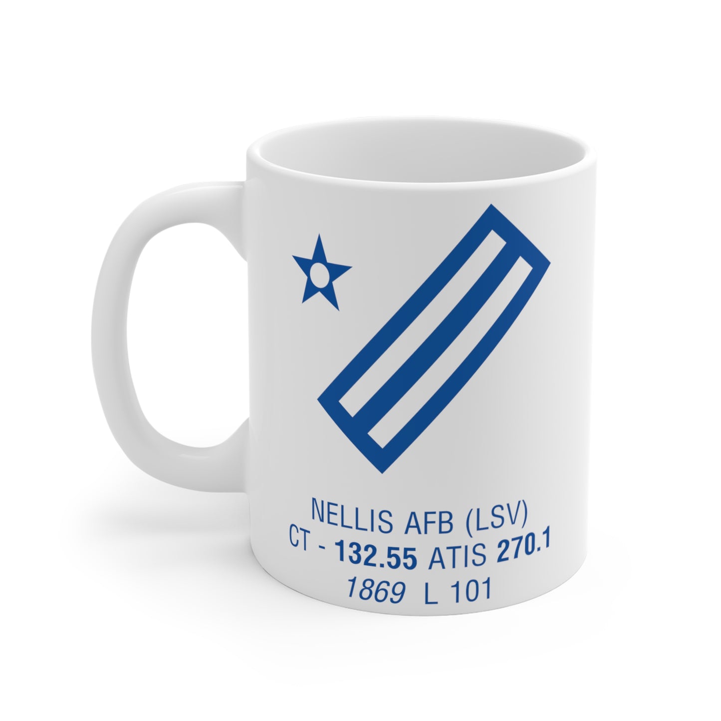 Nellis Air Force Base, LSV. 11oz Airport Mug (Blue)