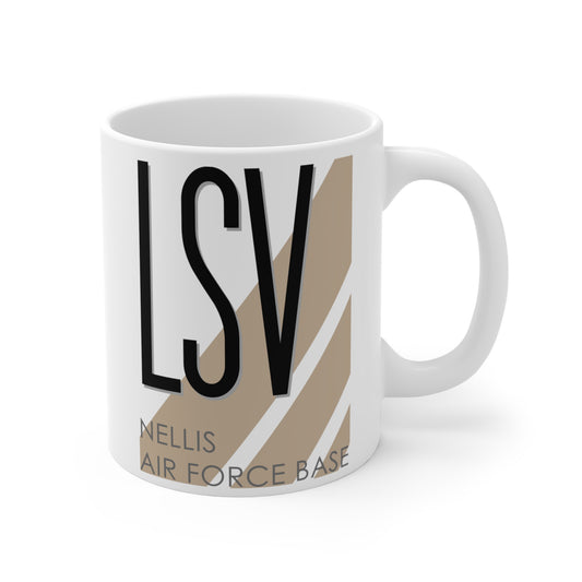 Nellis Air Force Base, LSV. 11oz Airport Mug (Cool Brown)