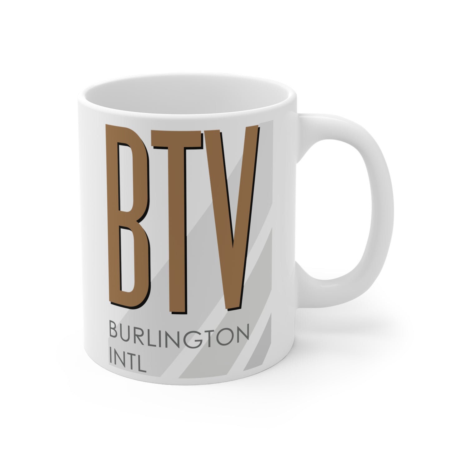 Patrick Leahy Burlington Intl, BTV. 11oz Airport Mug (Brown)