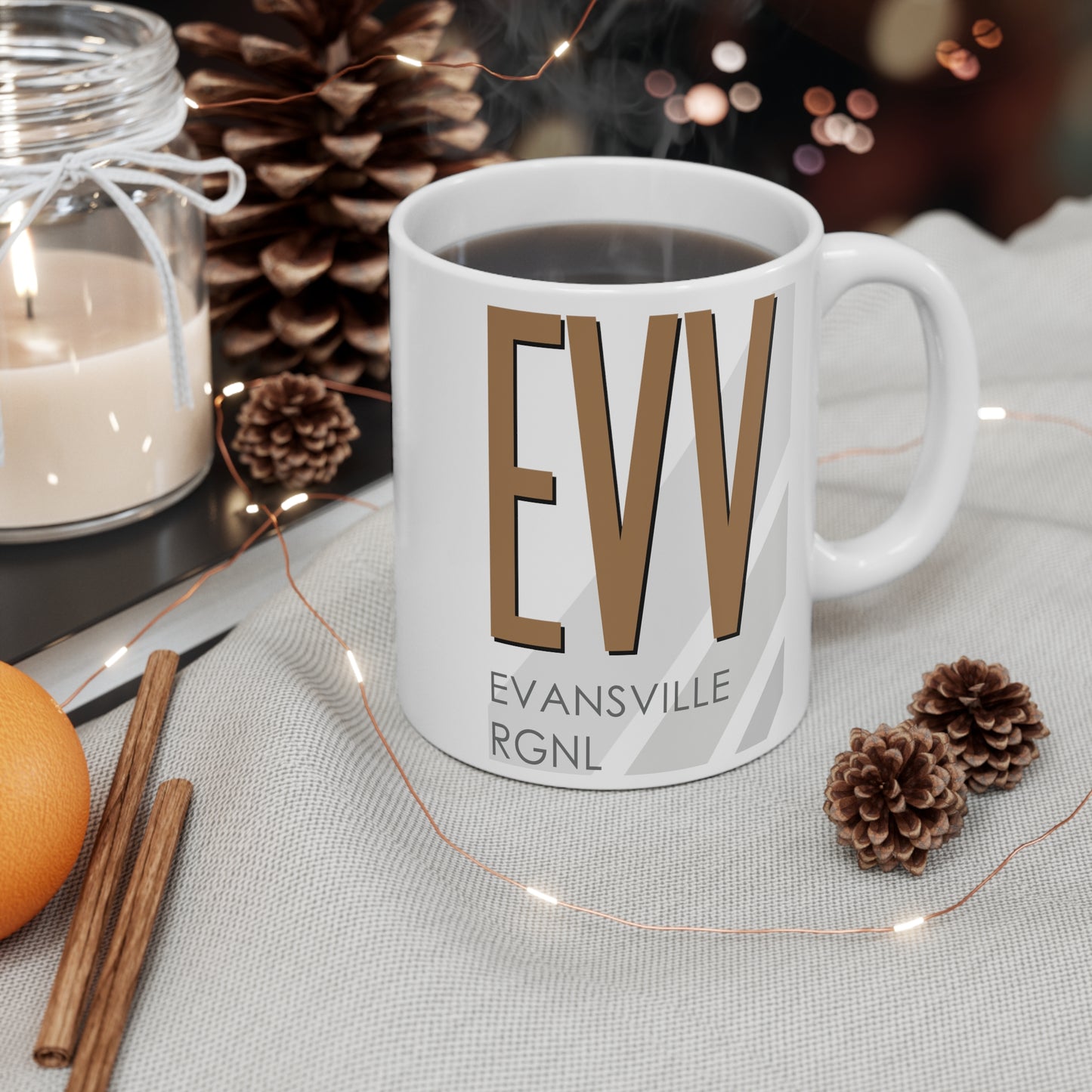 Evansville Rgnl, EVV. 11oz Airport Mug (Brown)