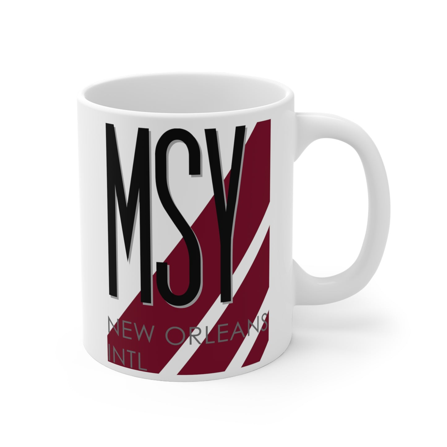 Louis Armstrong New Orleans Intl, MSY. 11oz Airport Mug (Magenta)