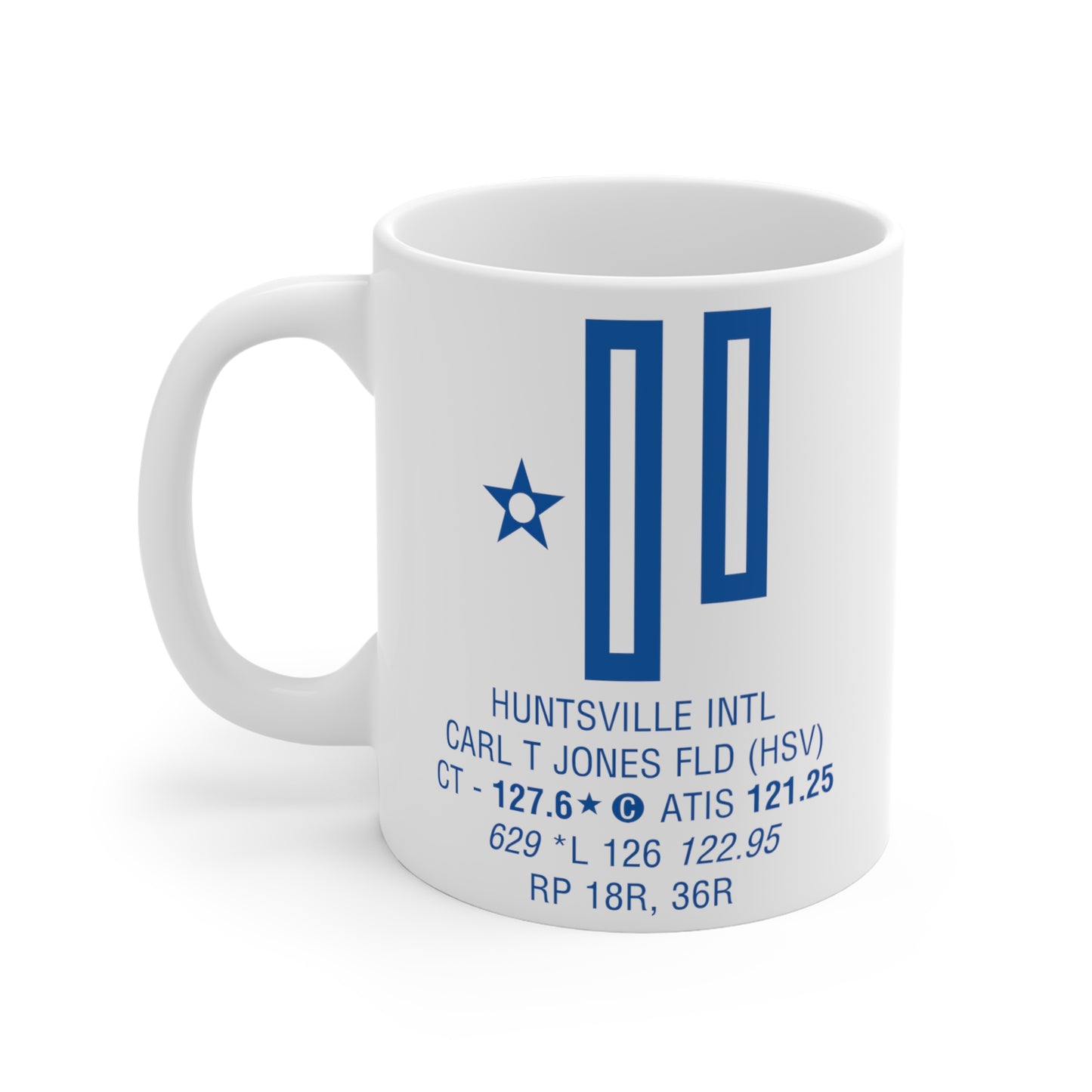 Huntsville Intl Carl T. Jones Fld, HSV. 11oz Airport Mug (Blue)