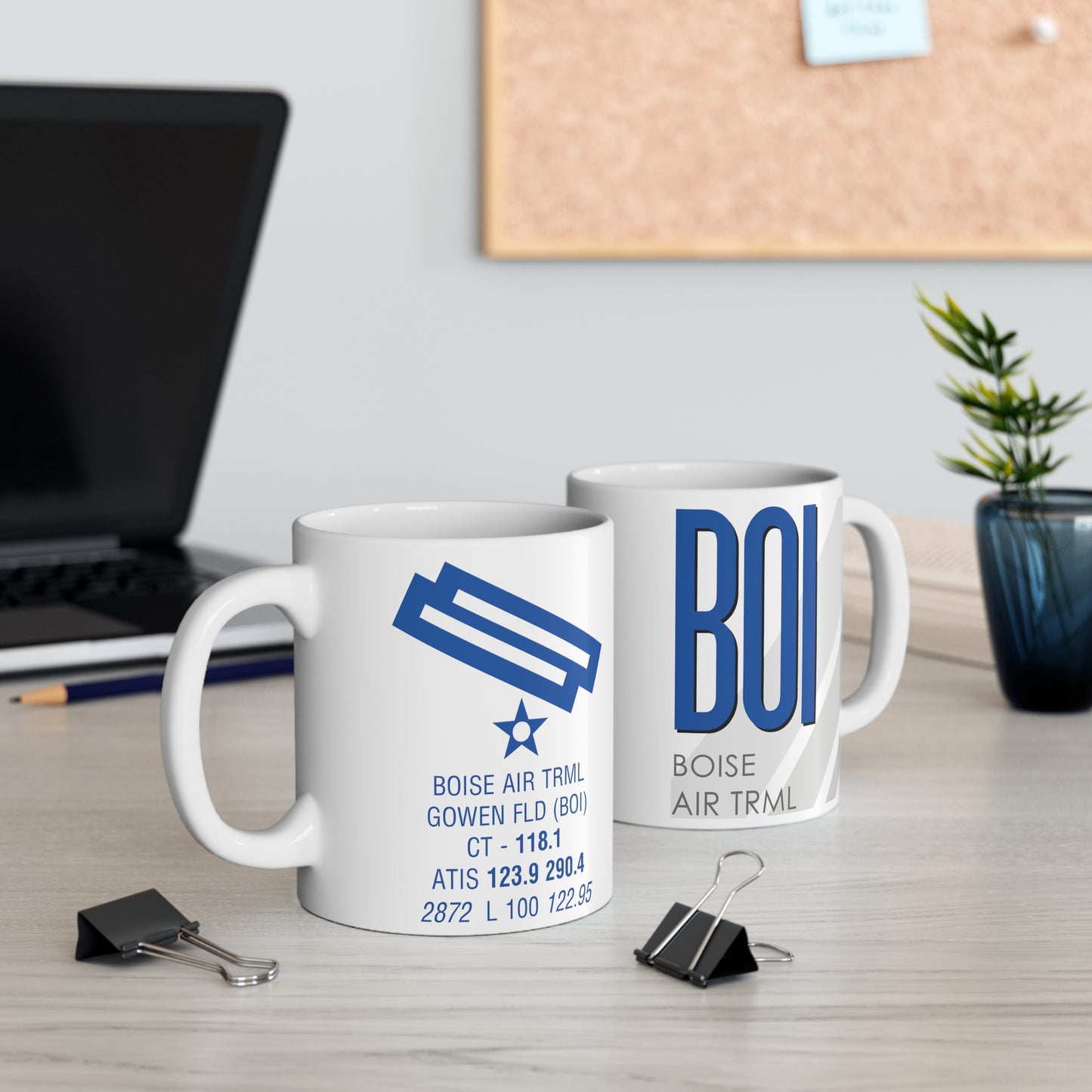 Boise Air Trml Gowen Fld, BOI. 11oz Airport Mug (Blue)