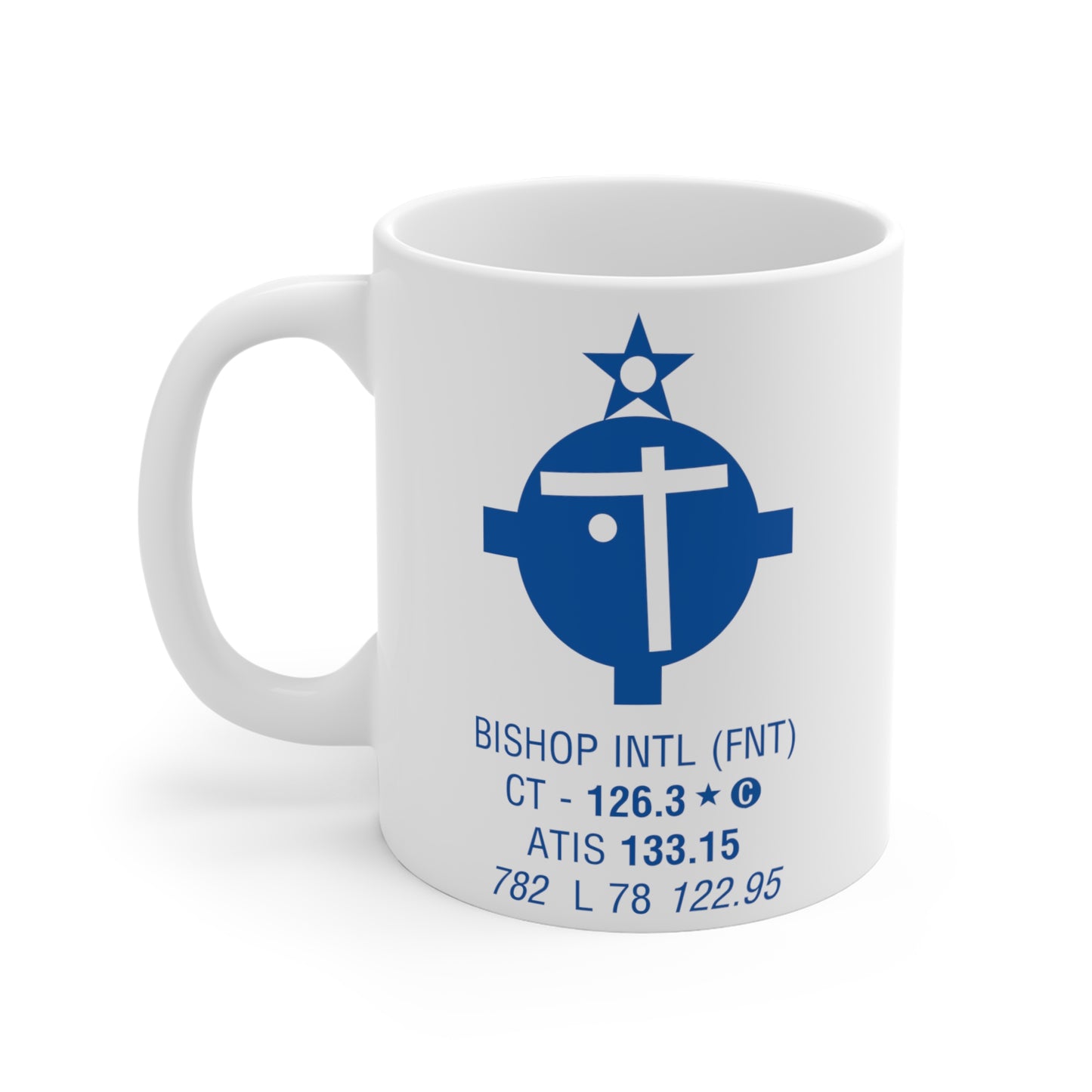 Bishop Intl, FNT. 11oz Airport Mug (Blue)