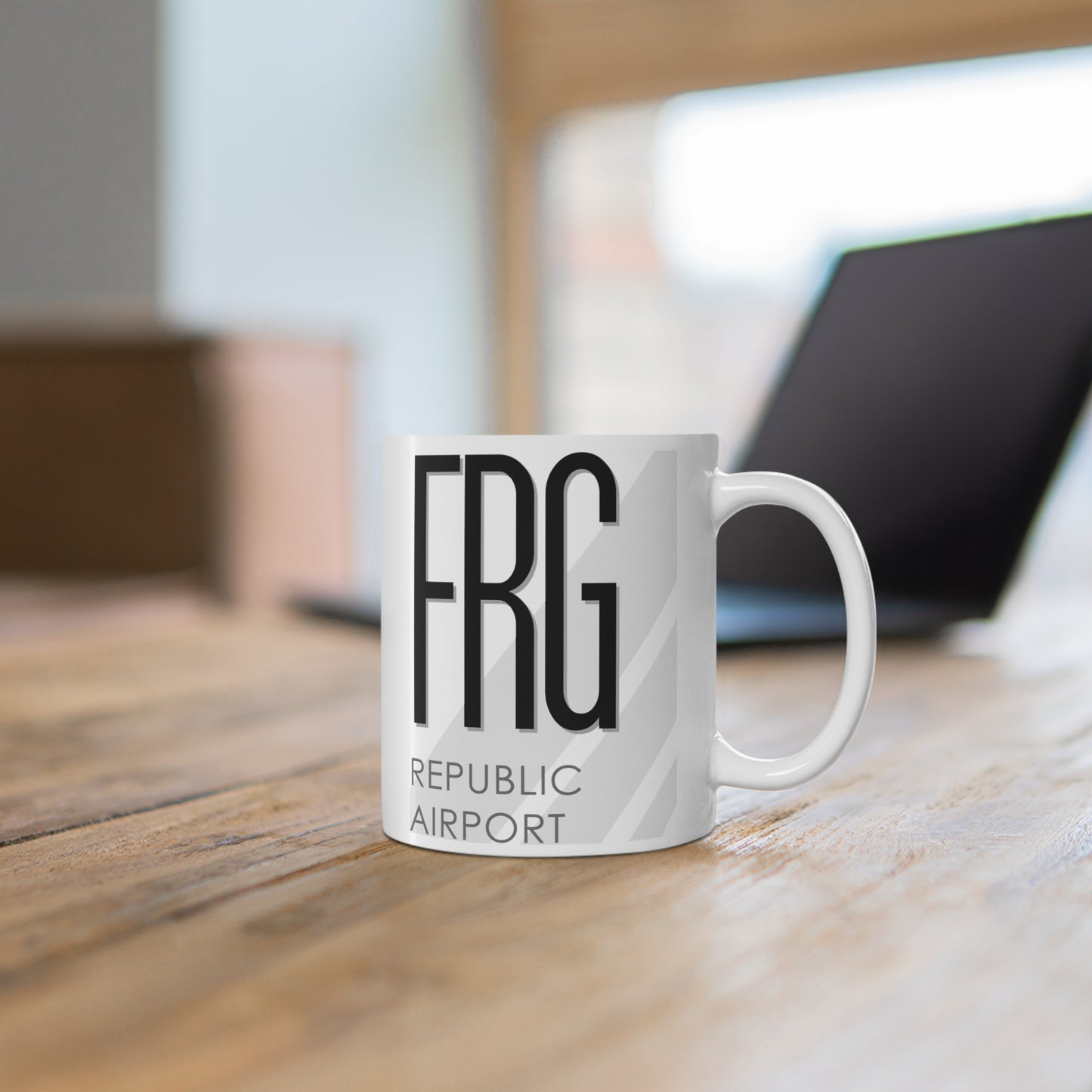 Republic Airport, FRG. 11oz Airport Mug (Gray Stripes)