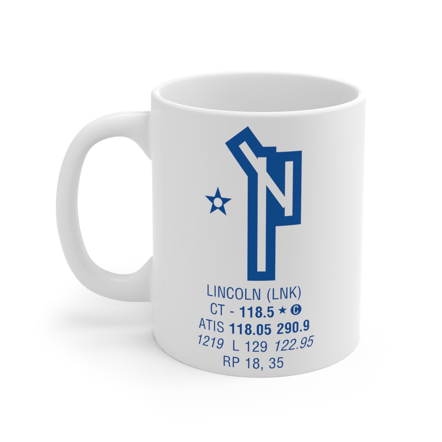 Lincoln Airport, LNK. 11oz Airport Mug (Blue)