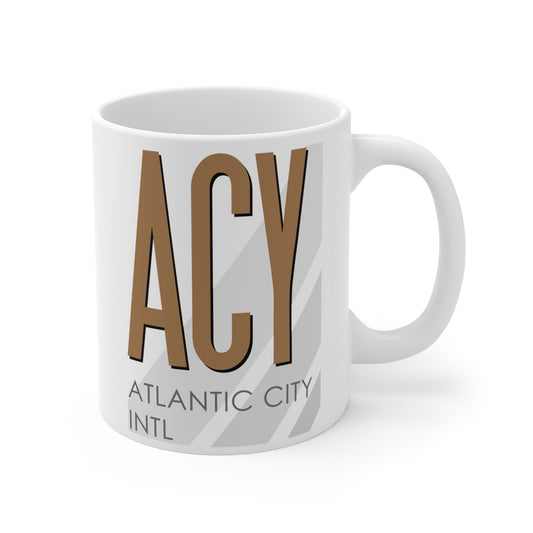 Atlantic City Intl, ACY. 11oz Airport Mug (Brown)