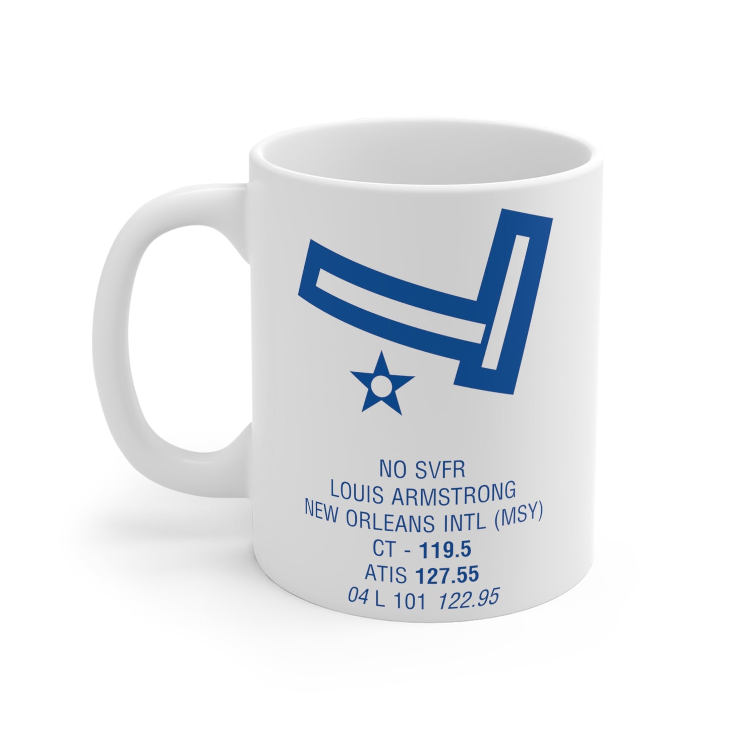 Louis Armstrong New Orleans Intl, MSY. 11oz Airport Mug (White)