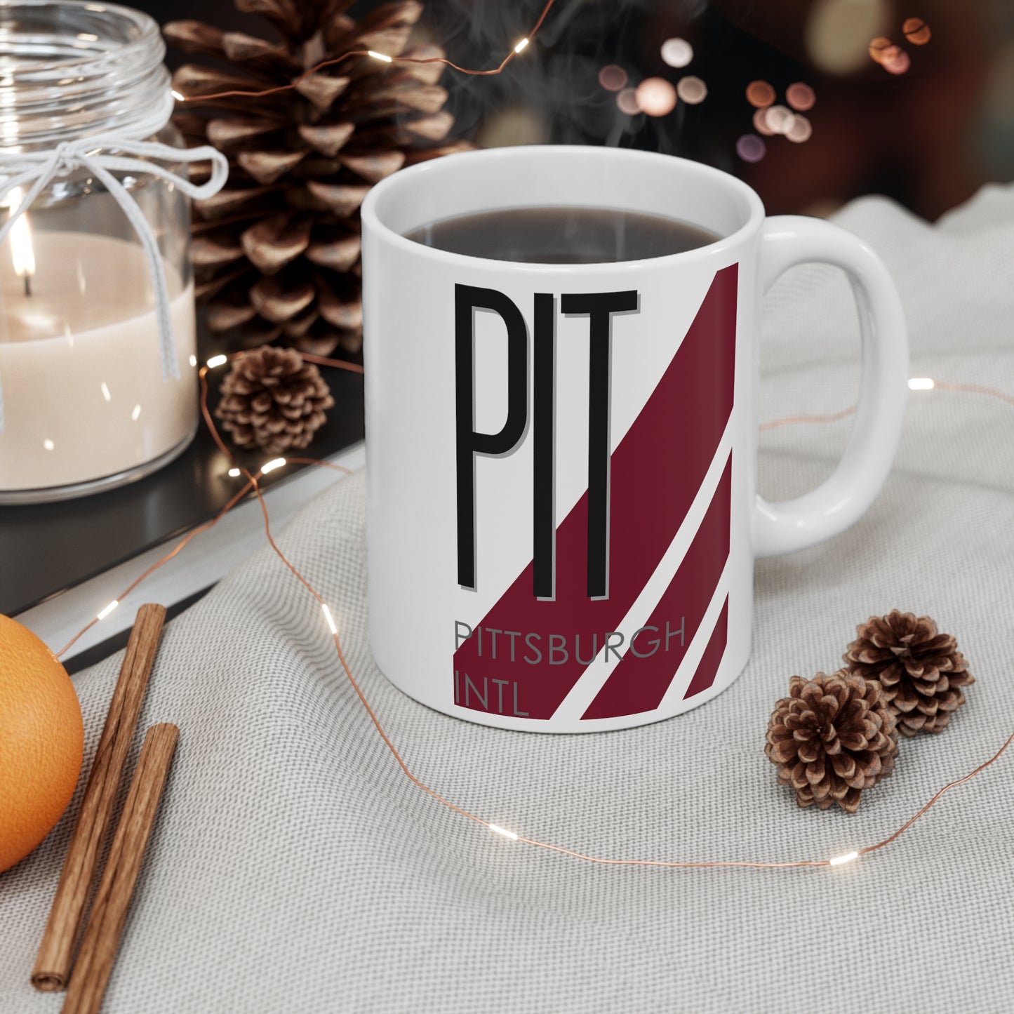 Pittsburgh Intl, PIT. 11oz Airport Mug (Magenta)