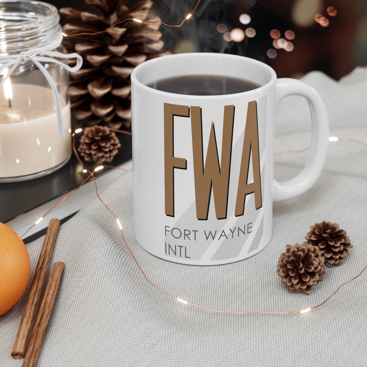 Fort Wayne Intl, FWA. 11oz Airport Mug (Brown)