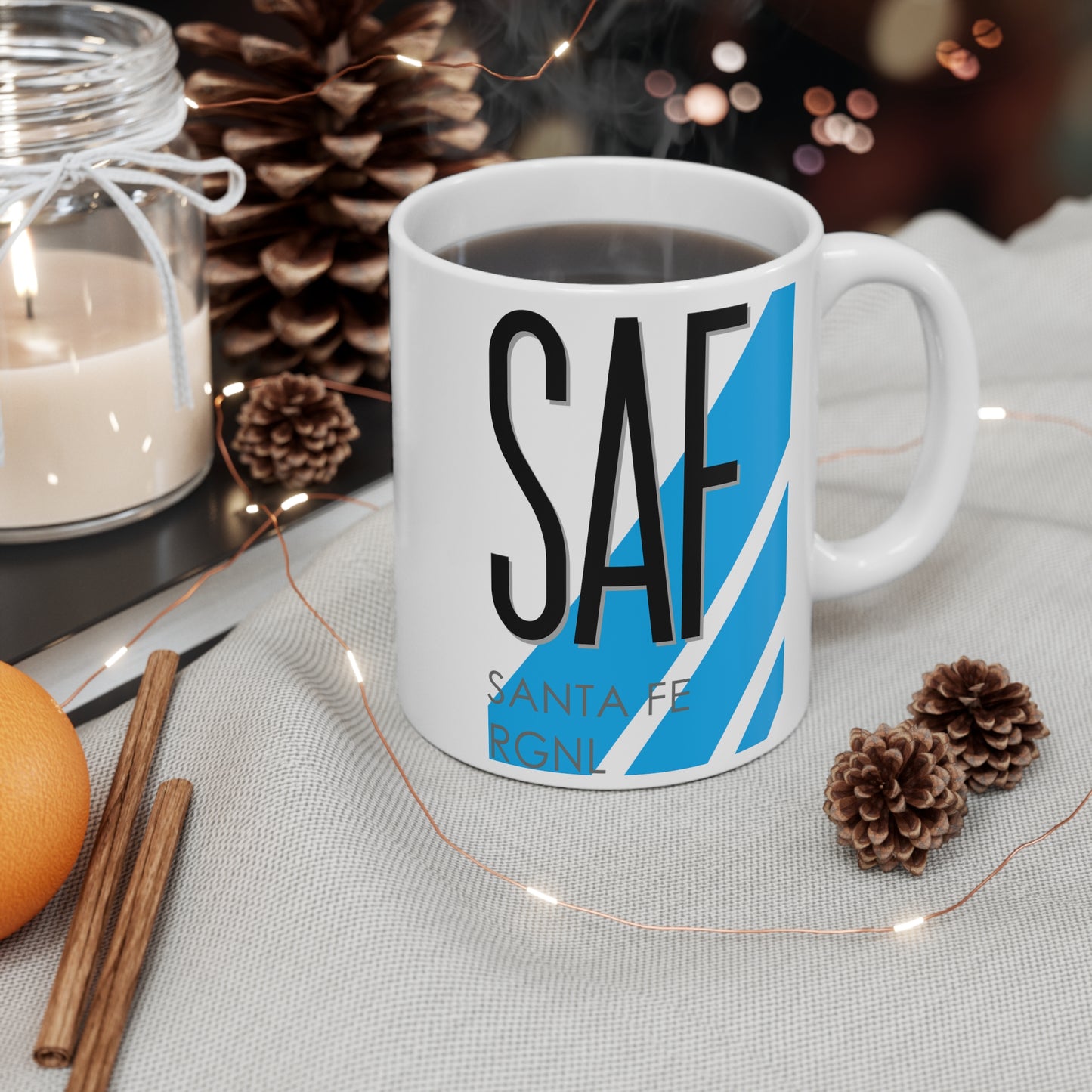 Santa Fe Rgnl, SAF. 11oz Airport Mug (Blue Stripes)