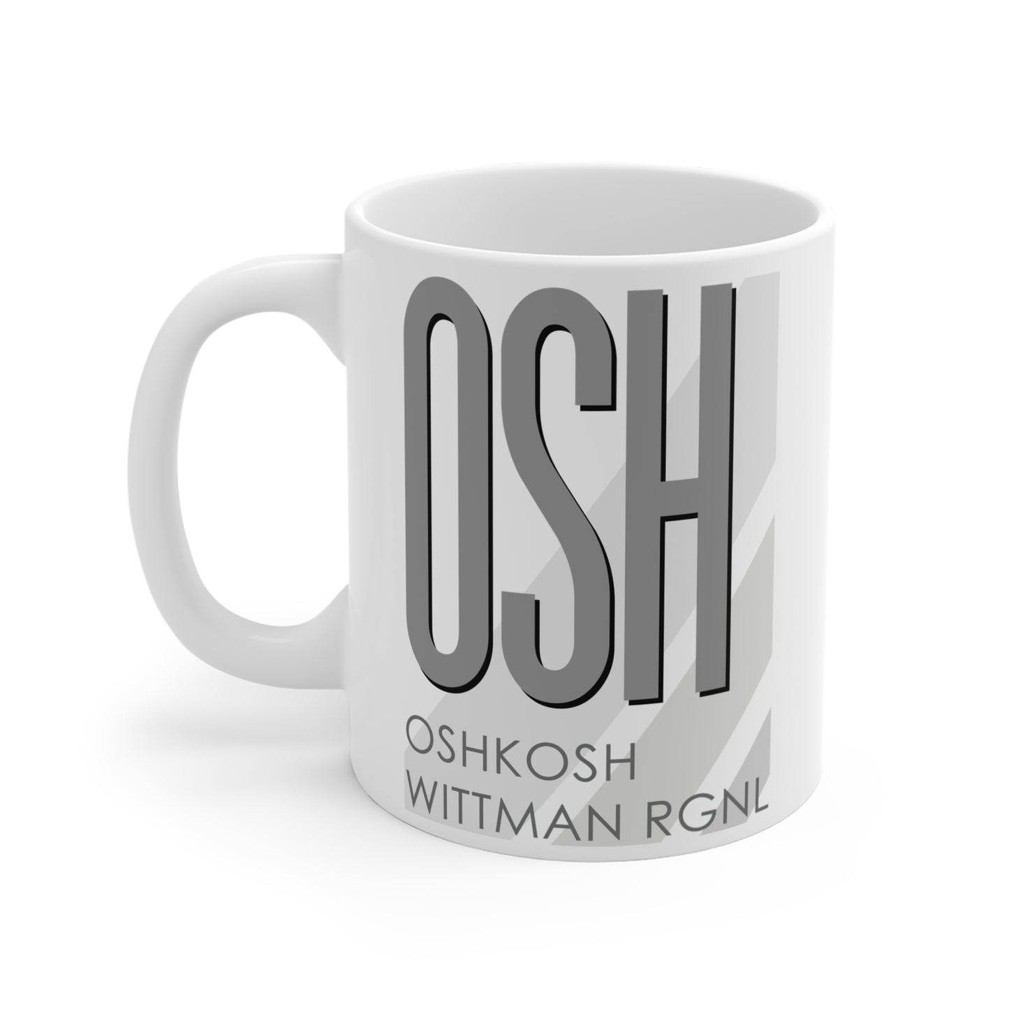 Oshkosh Wittman Rgnl, OSH. 11oz Airport Mug (Gray OSH)