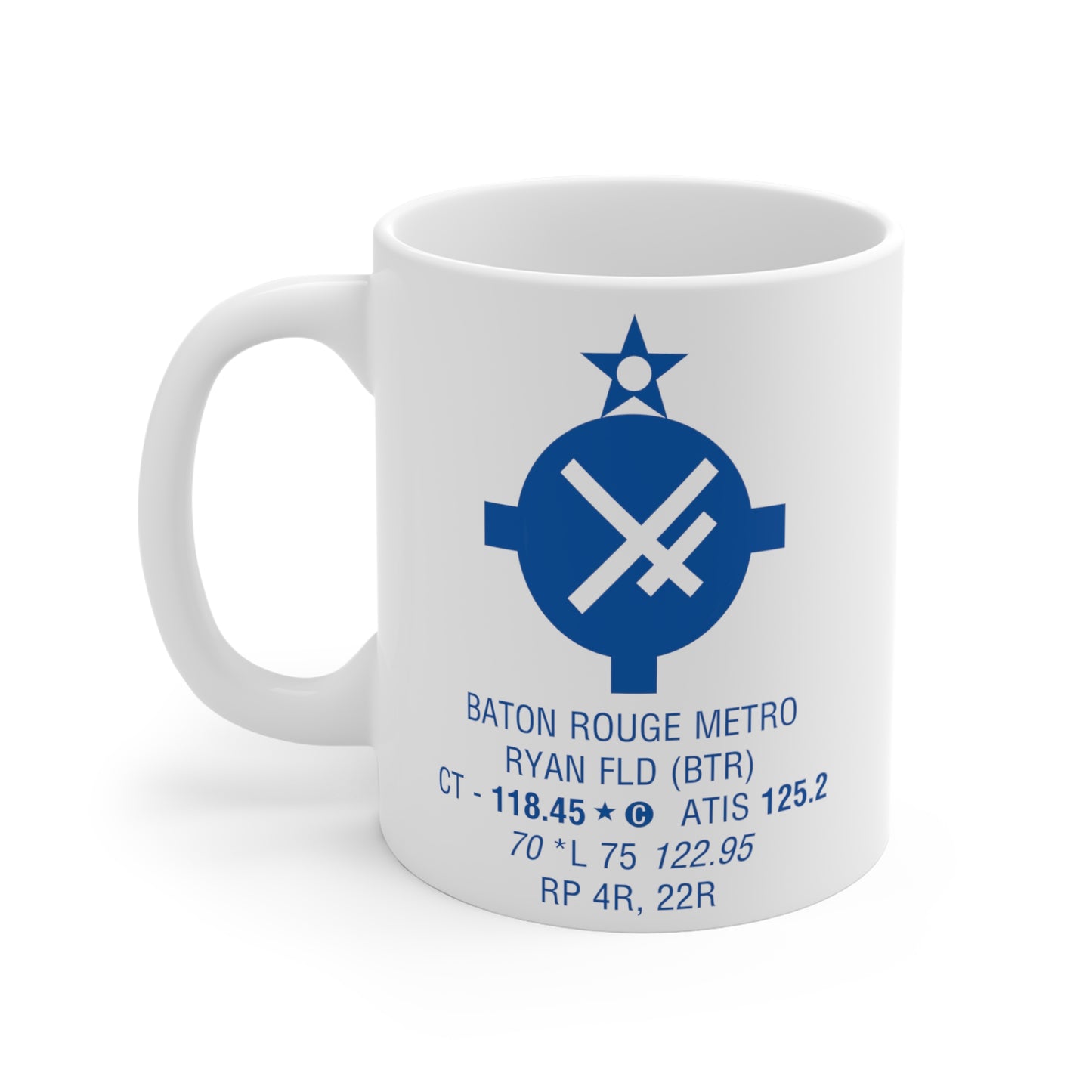 Baton Rouge Metro Ryan Fld, BTR. 11oz Airport Mug (Blue)