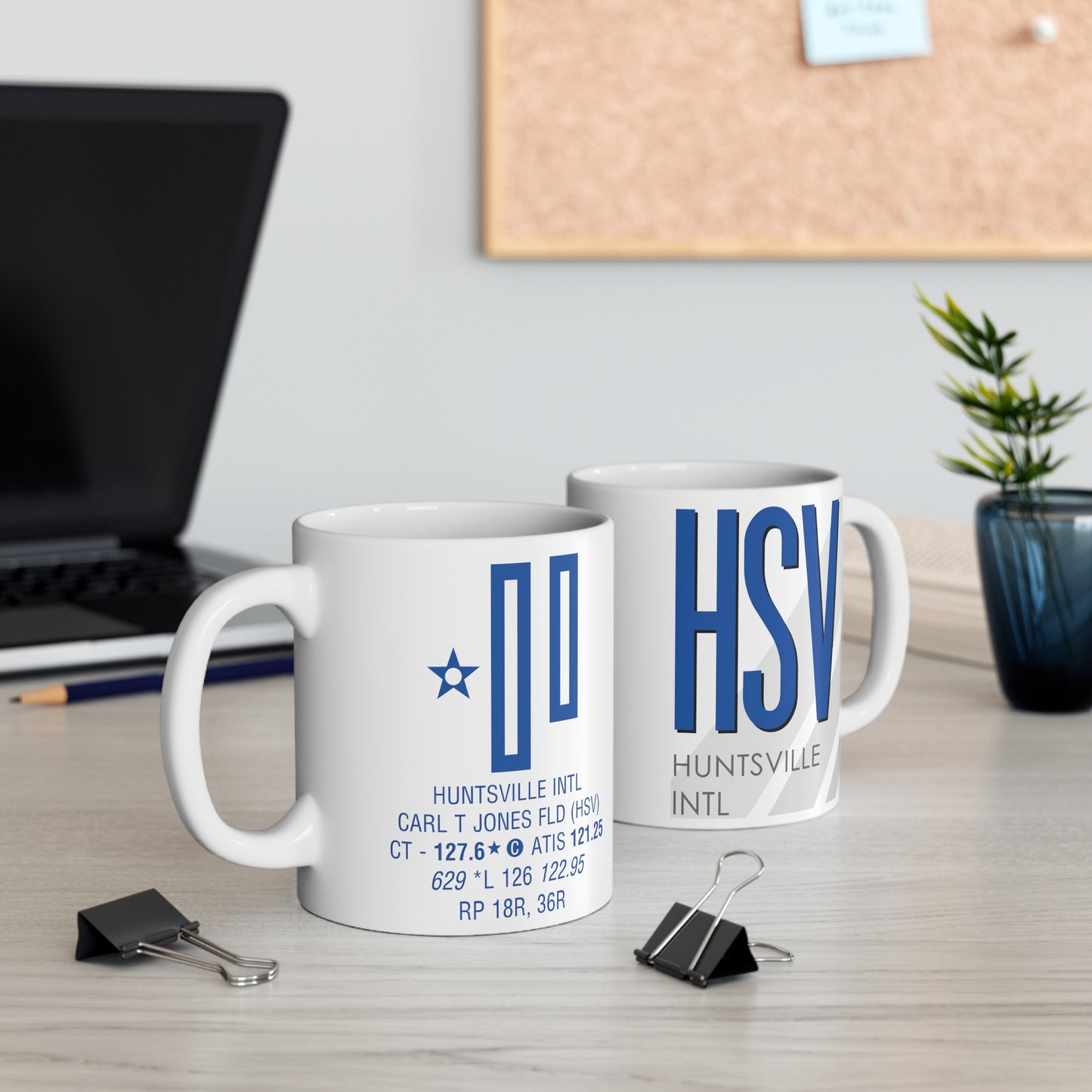 Huntsville Intl Carl T. Jones Fld, HSV. 11oz Airport Mug (Blue)