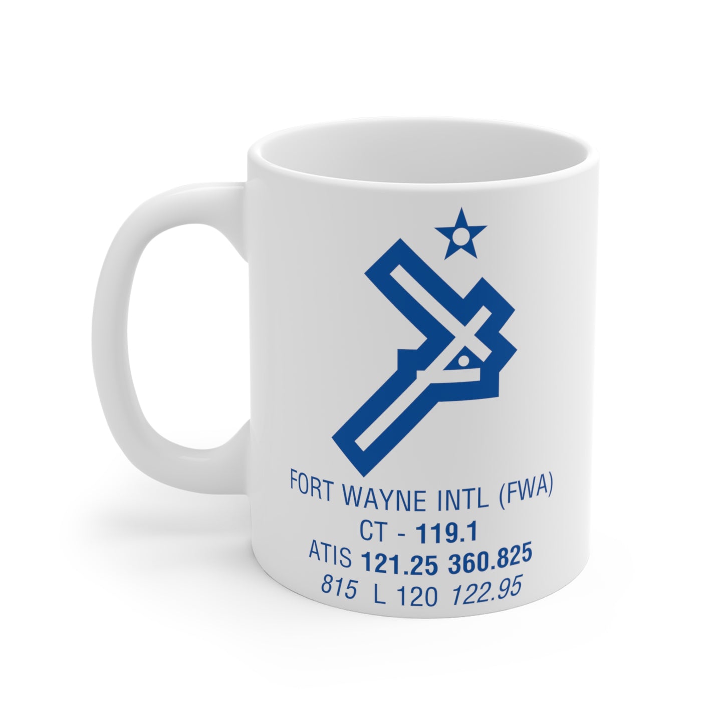 Fort Wayne Intl, FWA. 11oz Airport Mug (Blue)