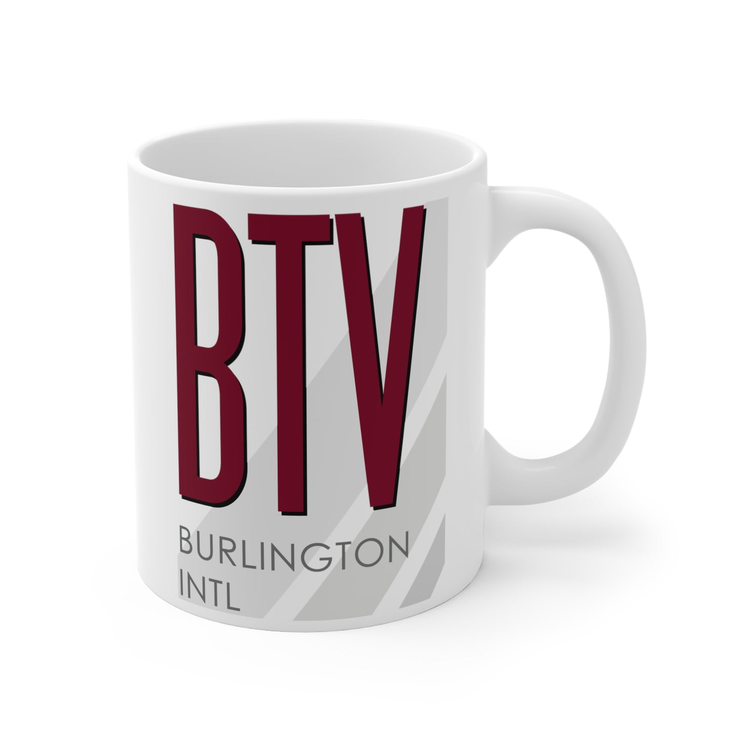 Patrick Leahy Burlington Intl, BTV. 11oz Airport Mug (Magenta)