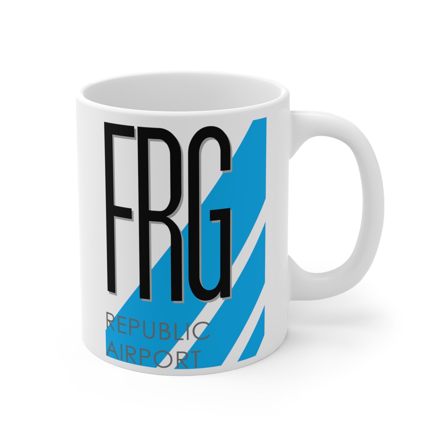 Republic Airport, FRG. 11oz Airport Mug (Blue Stripes)