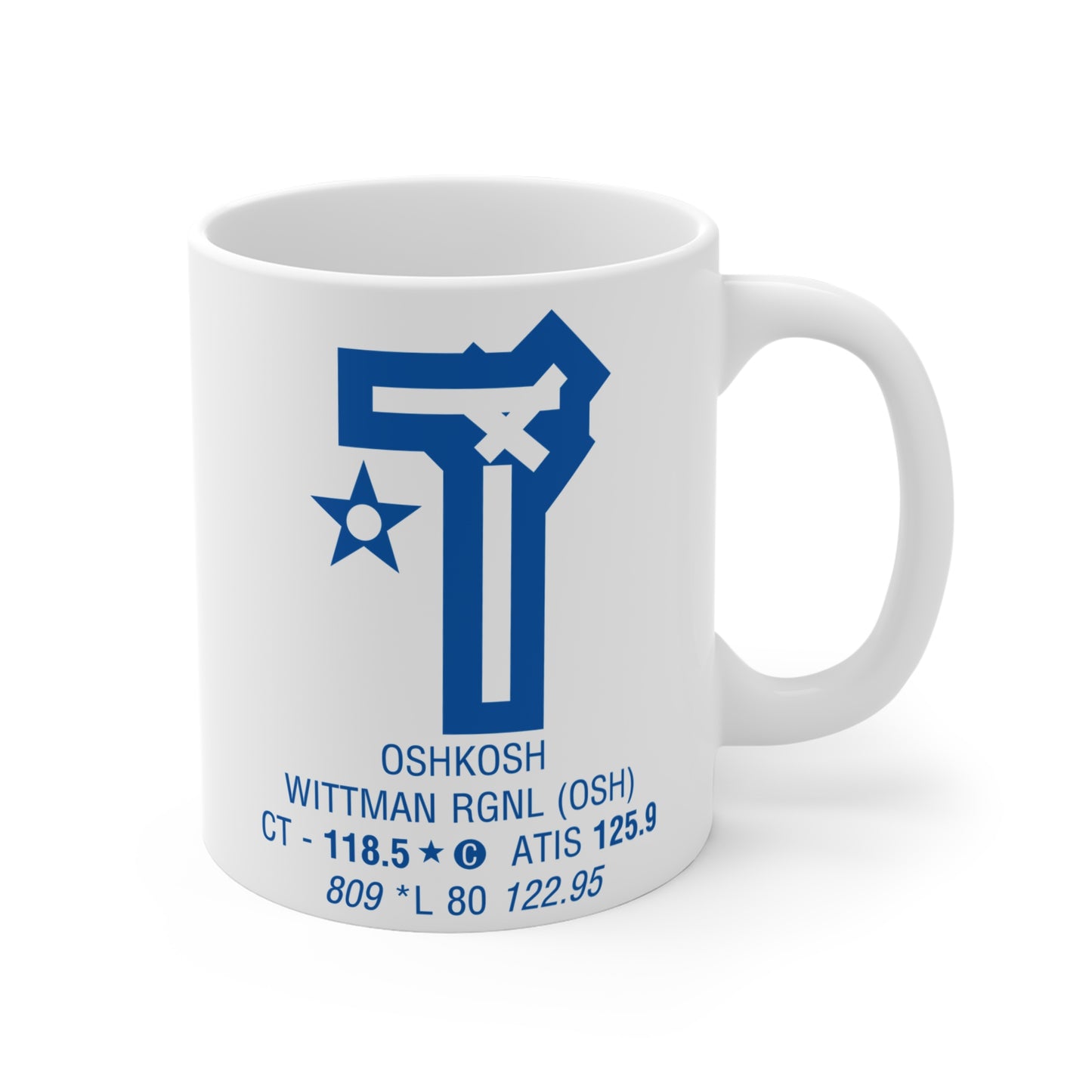 Oshkosh Wittman Rgnl, OSH. 11oz Airport Mug (Gray OSH)