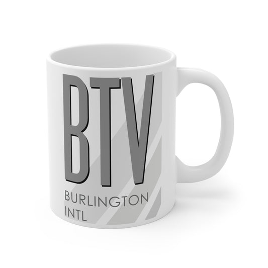 Patrick Leahy Burlington Intl, BTV. 11oz Airport Mug (Gray)