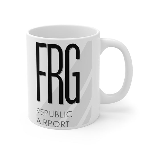 Republic Airport, FRG. 11oz Airport Mug (Gray Stripes)