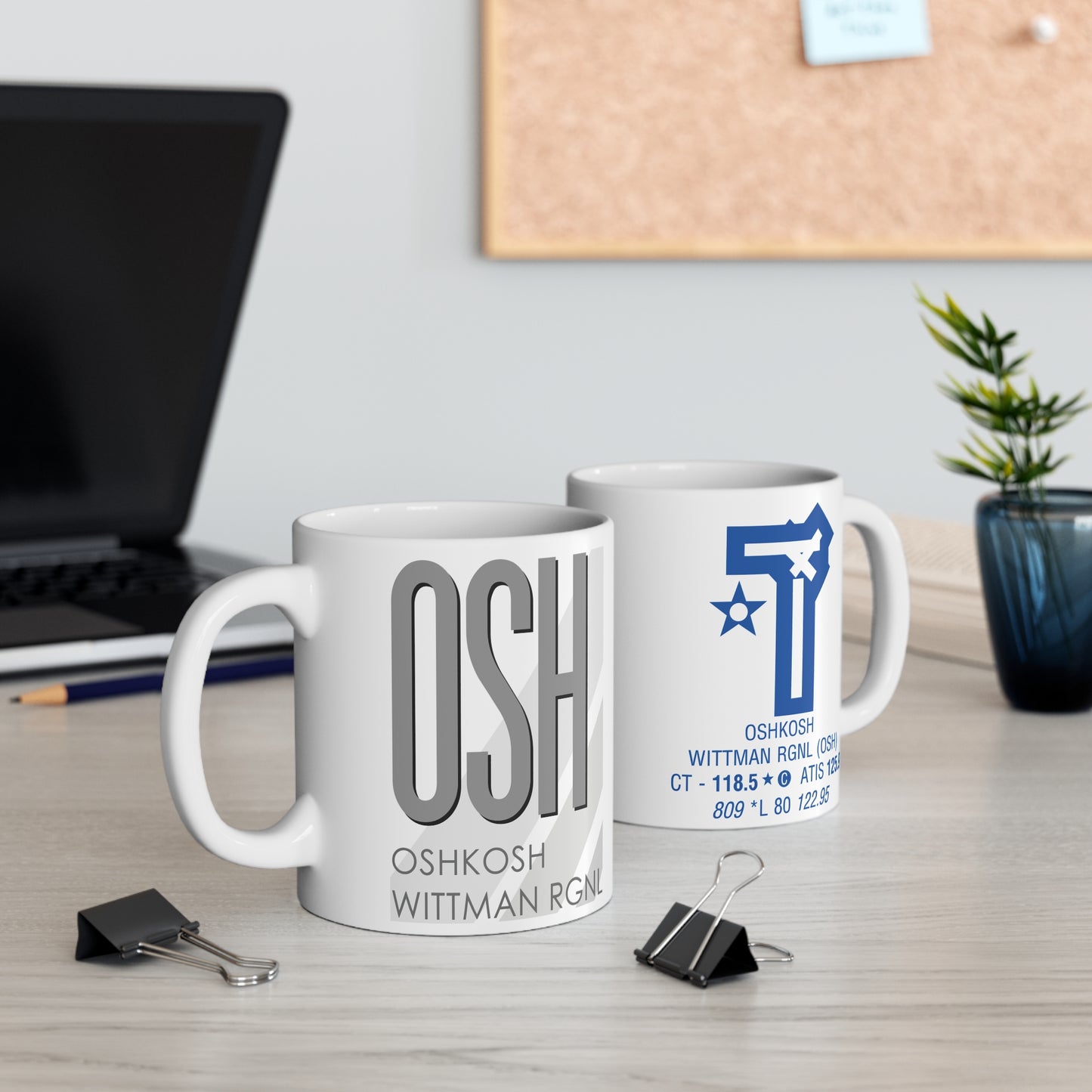 Oshkosh Wittman Rgnl, OSH. 11oz Airport Mug (Gray OSH)