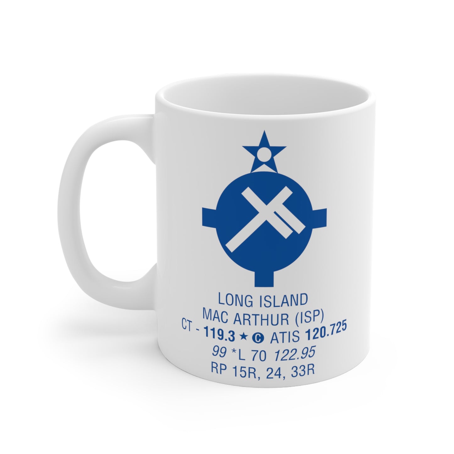 Long Island Mac Arthur Airport, ISP. 11oz Airport Mug (Blue)