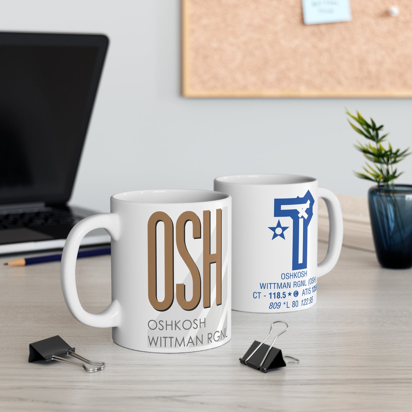 Oshkosh Wittman Rgnl, OSH. 11oz Airport Mug (Brown OSH)