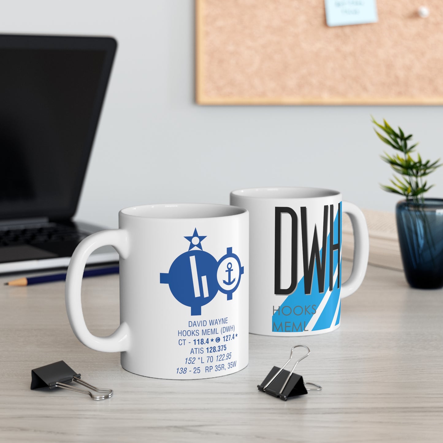 David Wayne Hooks Meml, DWH. 11oz Airport Mug (Blue Stripes)