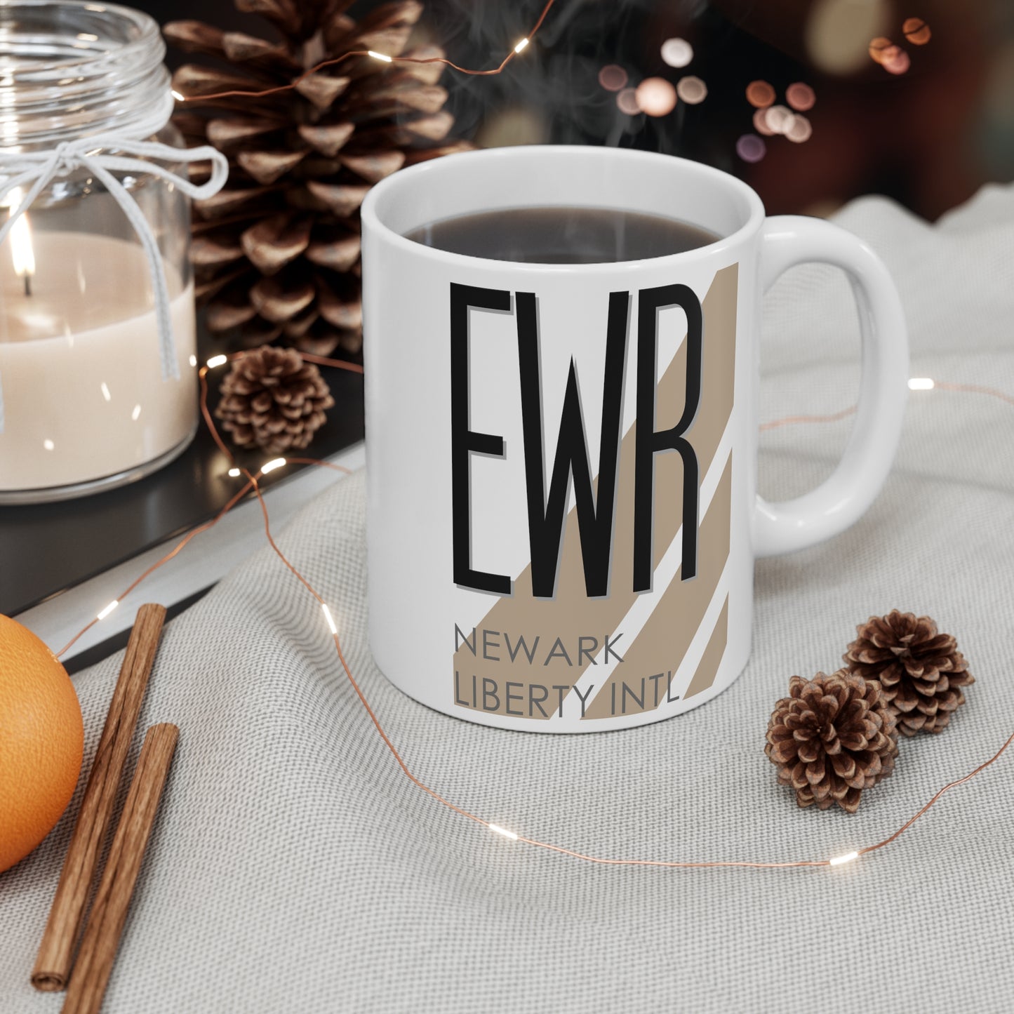 Newark Liberty Intl, EWR. 11oz Airport Mug (Cool Brown)