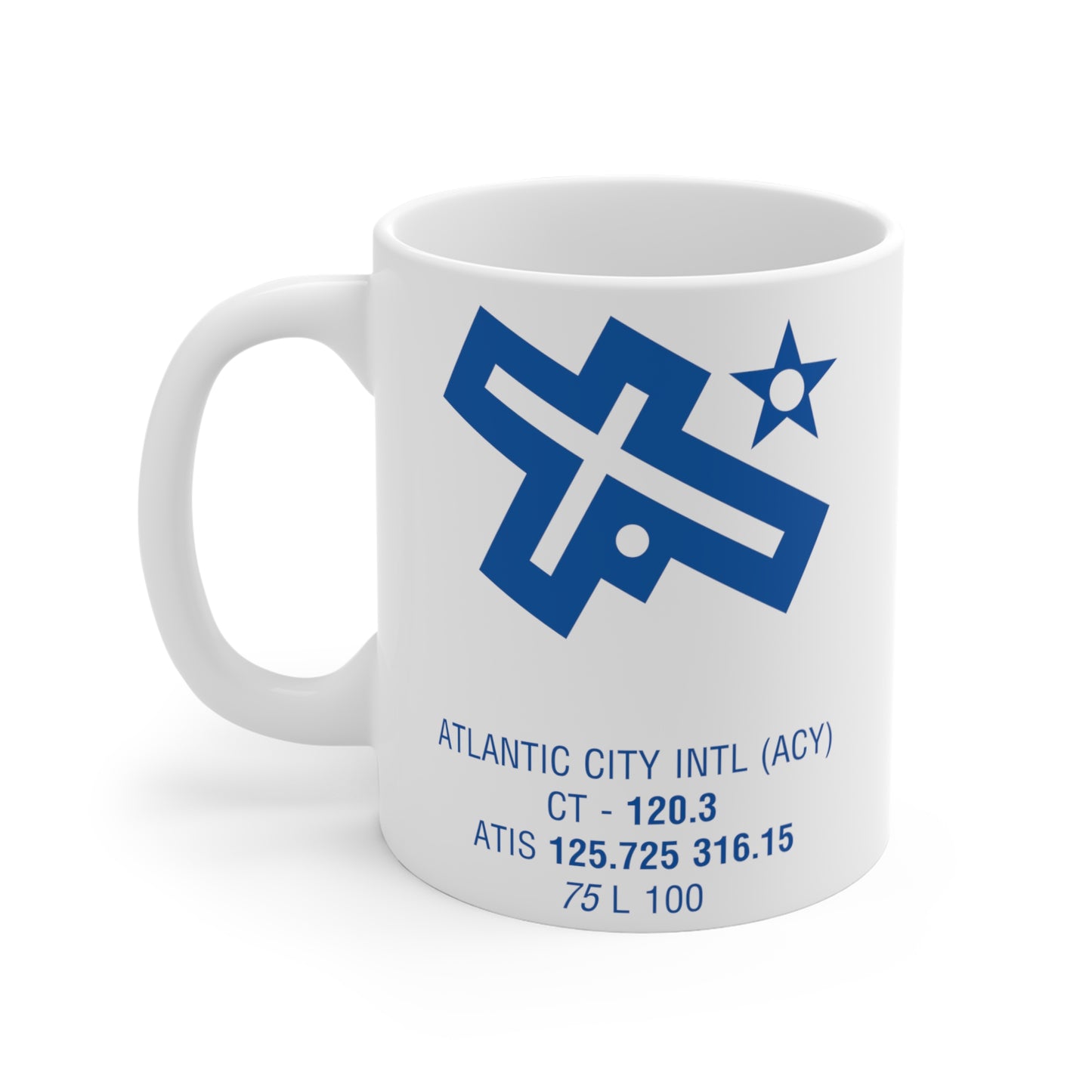 Atlantic City Intl, ACY. 11oz Airport Mug (Blue)