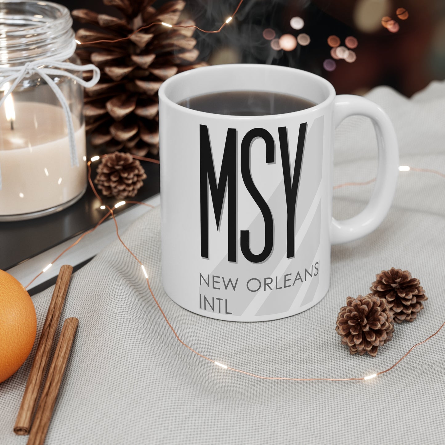 Louis Armstrong New Orleans Intl, MSY. 11oz Airport Mug (White)