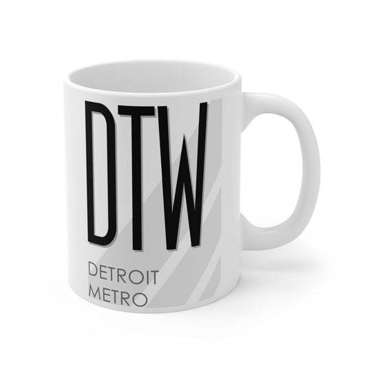 Detroit Metro Wayne County, DTW. 11oz Airport Mug (White)