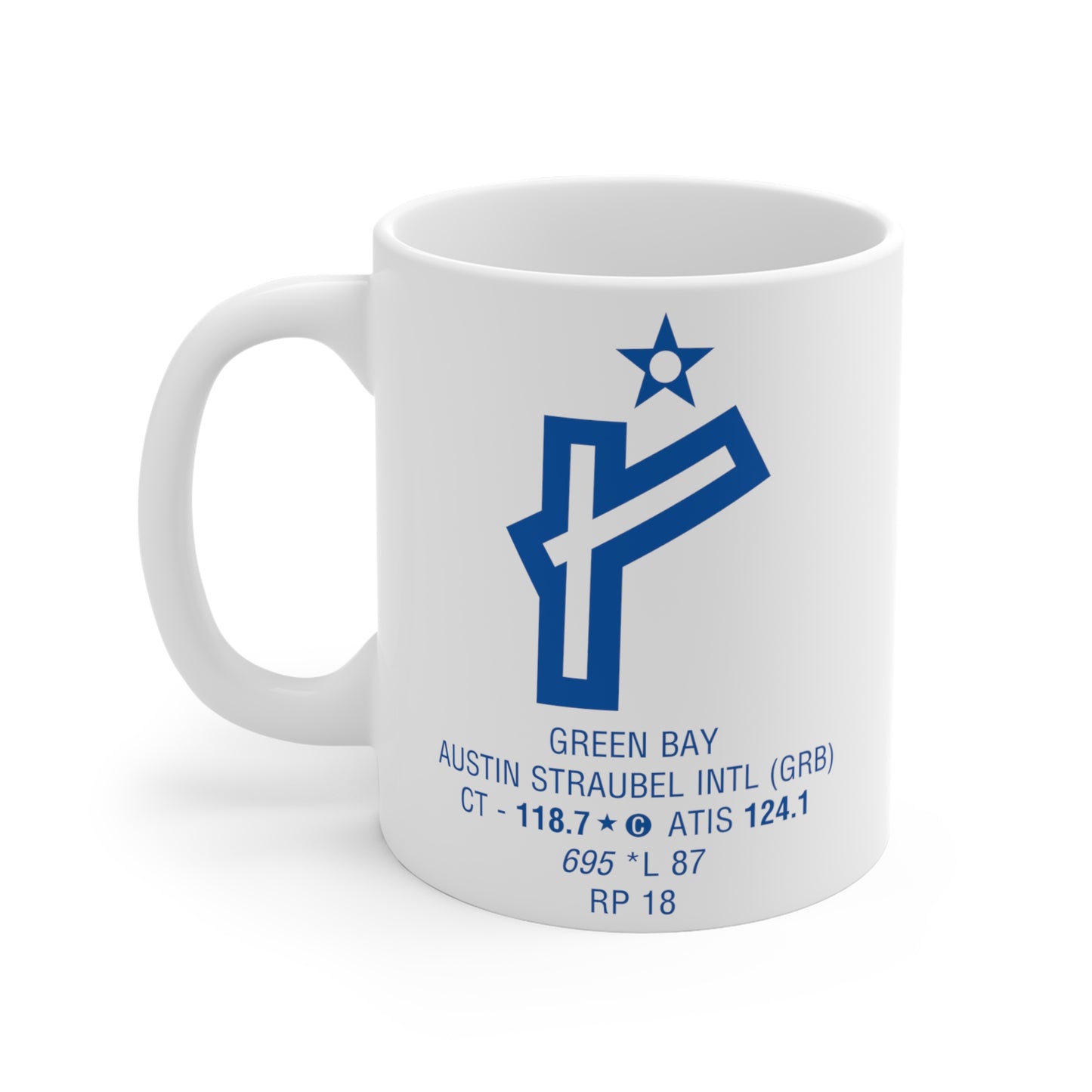 Green Bay Austin Straubel Intl, GRB. 11oz Airport Mug (Blue)