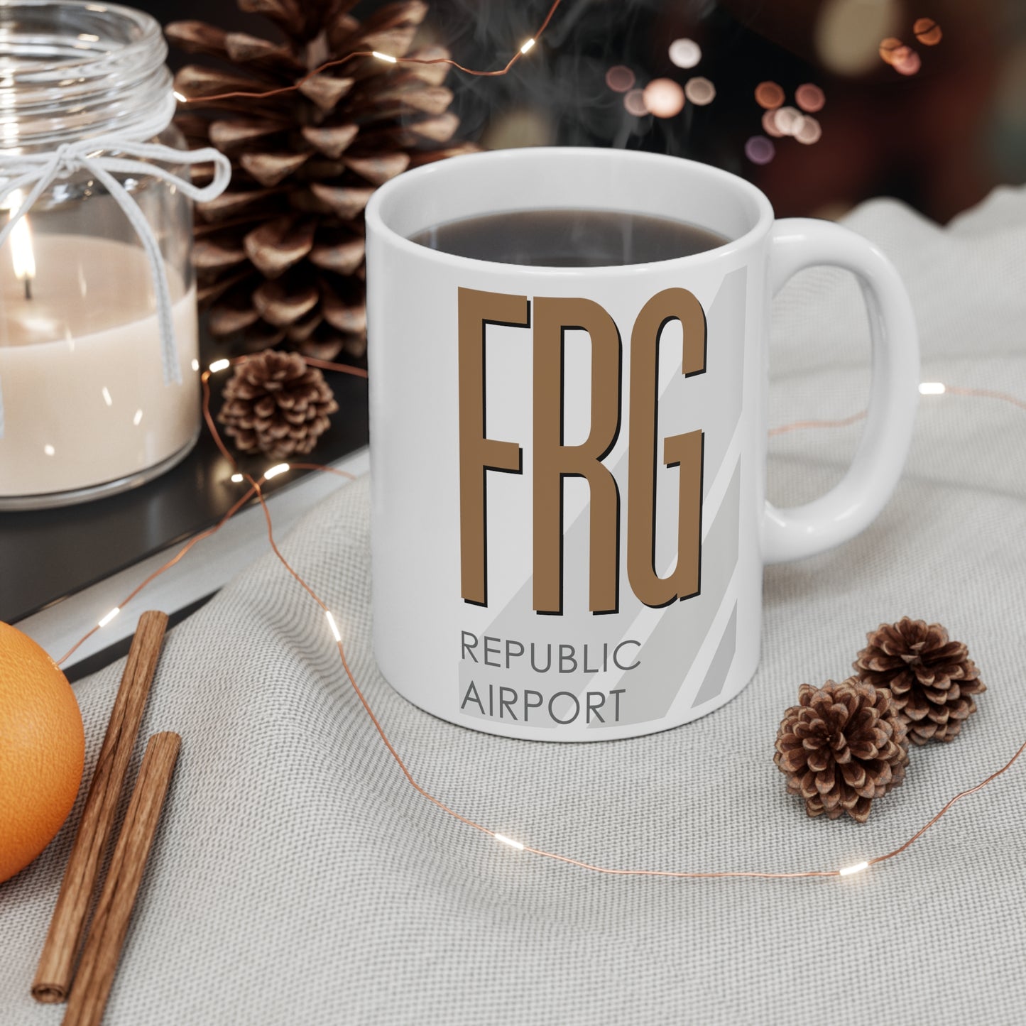 Republic Airport, FRG. 11oz Airport Mug (Brown FRG)