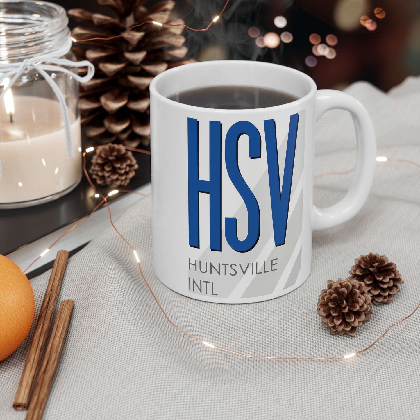 Huntsville Intl Carl T. Jones Fld, HSV. 11oz Airport Mug (Blue)