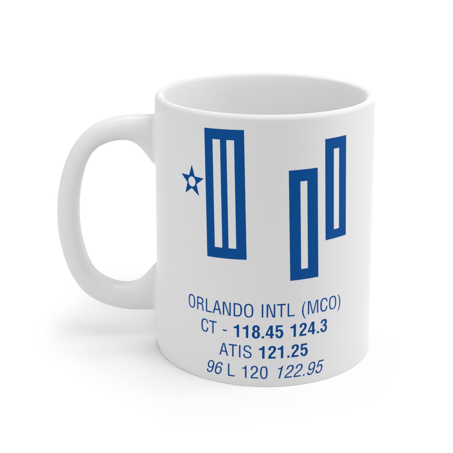 Orlando Intl, MCO. 11oz Airport Mug (Blue)