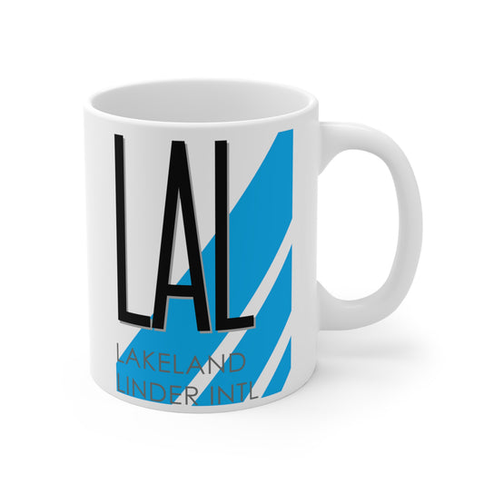 Lakeland Linder Intl, LAL. 11oz Airport Mug (Blue Stripes)