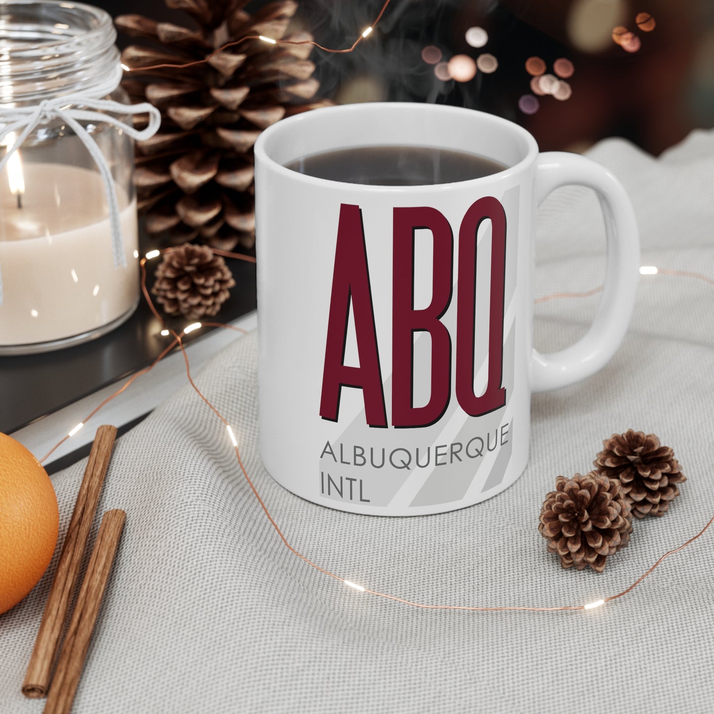 Albuquerque Intl, ABQ. 11oz Airport Mug (Magenta)