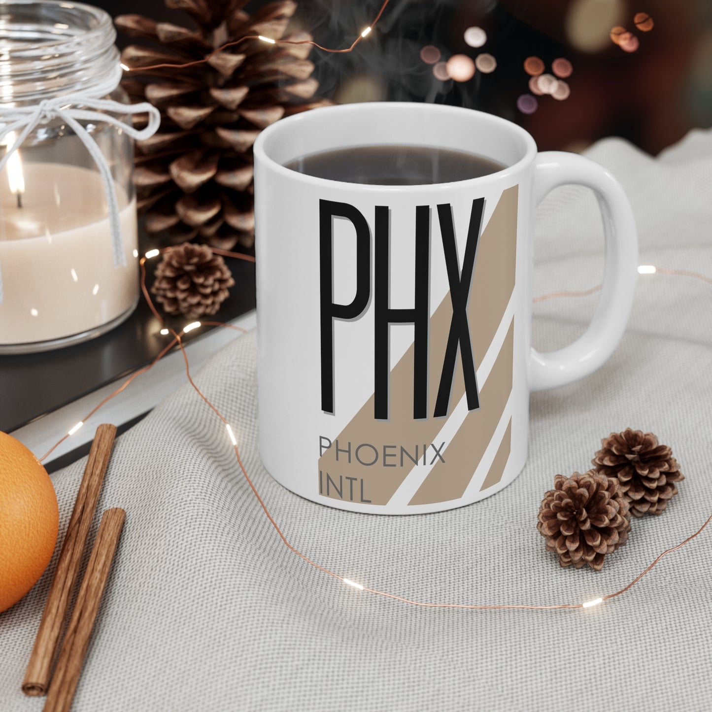 Phoenix Sky Harbor Intl, PHX. 11oz Airport Mug (Cool Brown)