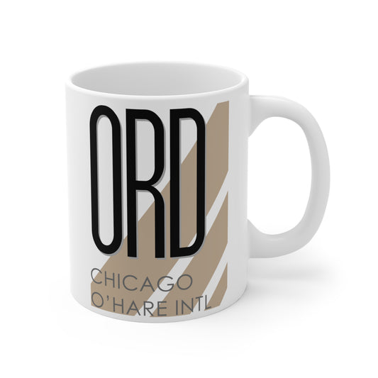 Chicago O'Hare Intl, ORD. 11oz Airport Mug (Cool Brown)