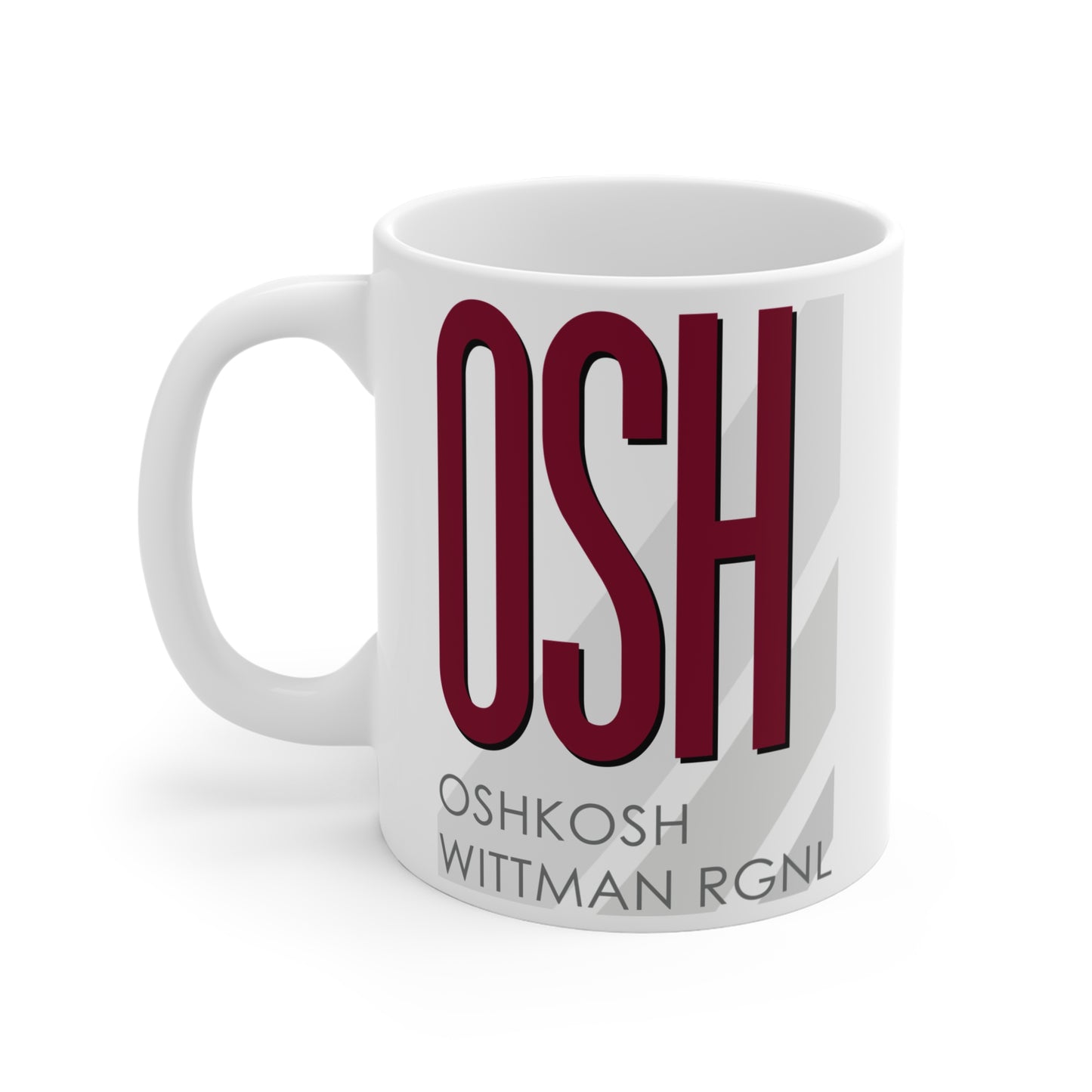 Oshkosh Wittman Rgnl, OSH. 11oz Airport Mug (Magenta OSH)