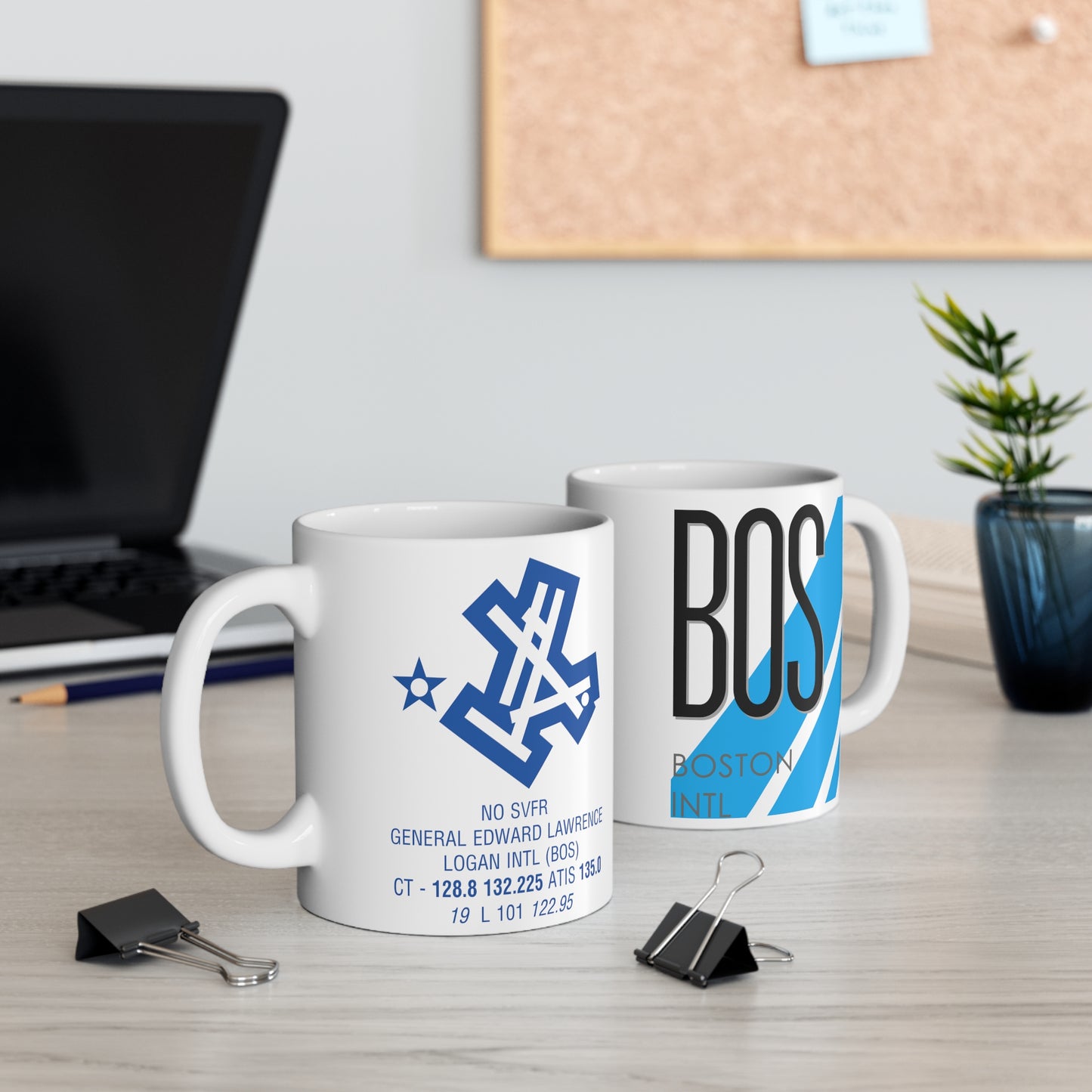 General Edward Lawrence Logan Boston Intl, BOS. 11oz Airport Mug (Blue)