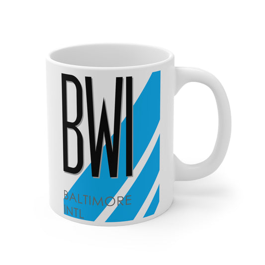 Baltimore-Washington Intl Thurgood Marshall, BWI. 11oz Airport Mug (Blue)