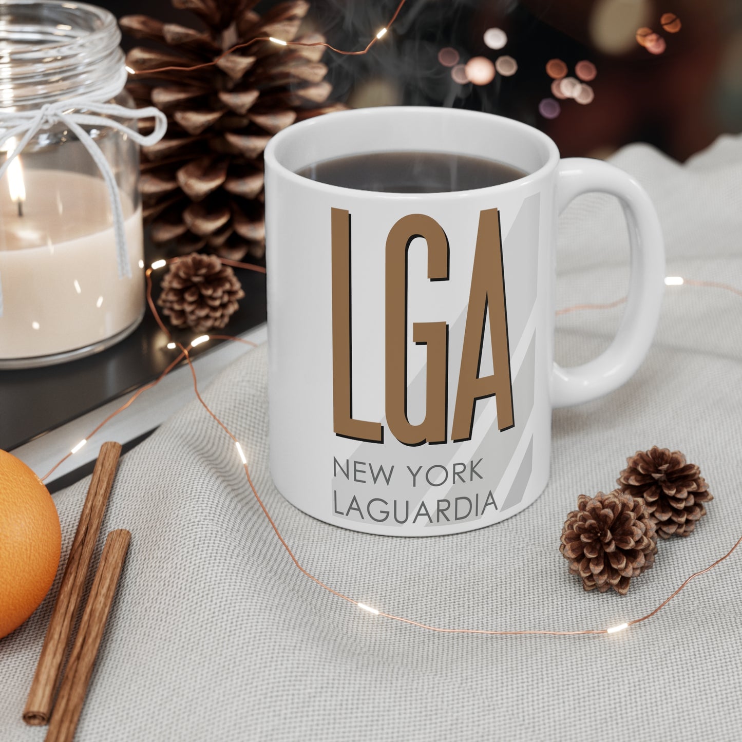 New York LaGuardia, LGA. 11oz Airport Mug (Brown LGA)